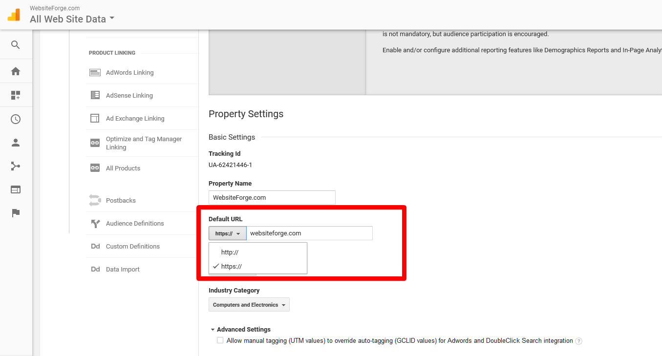 analytics-property settings-https