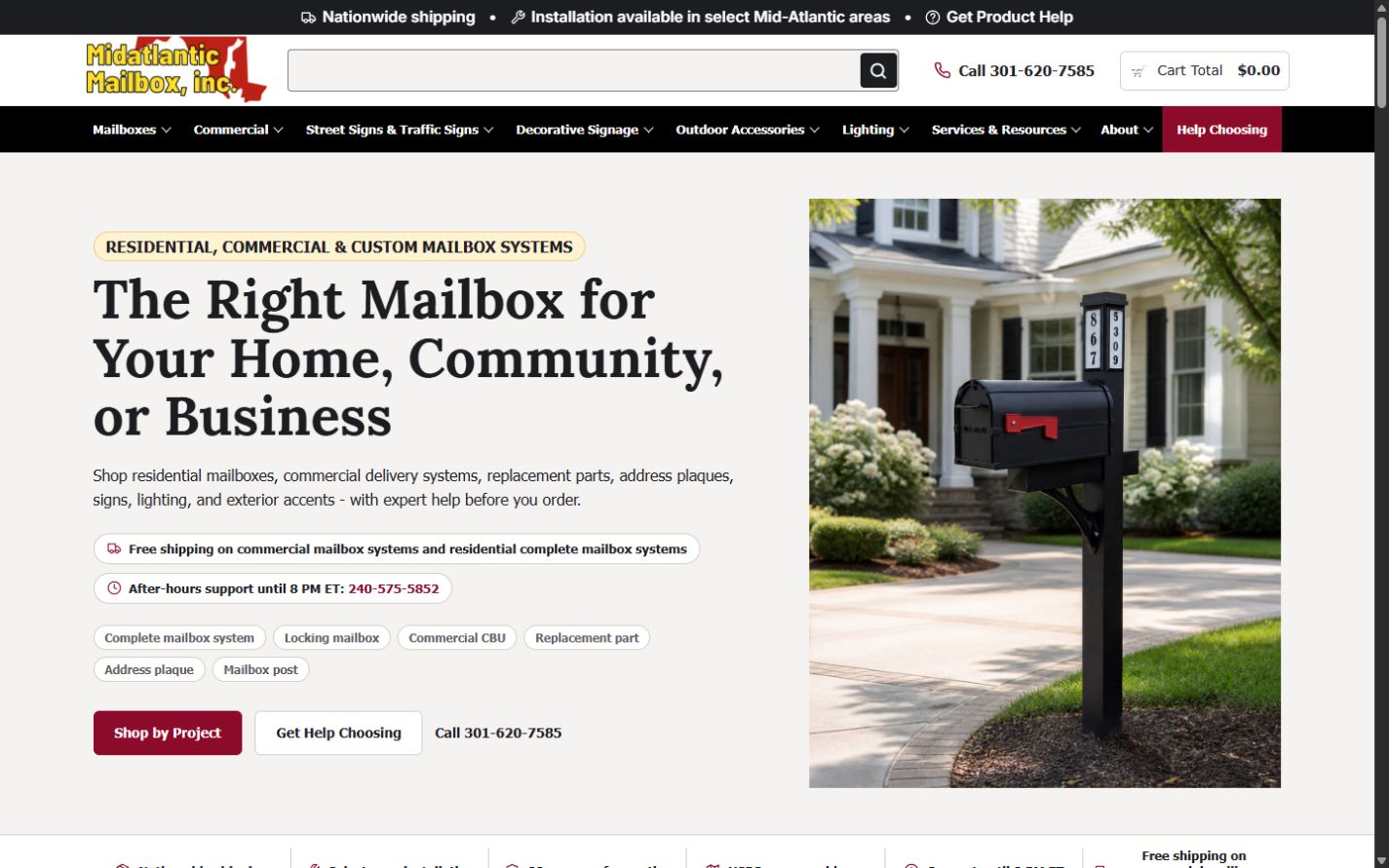 Homepage of the MidAtlantic Mailboxes website built by WebsiteForge